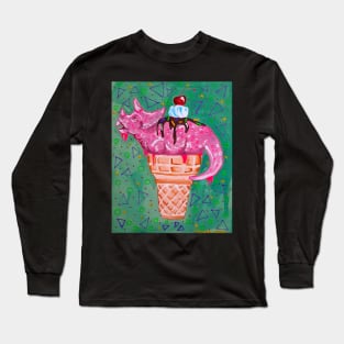 Strawberry Triceratops Ice Cream Cone Long Sleeve T-Shirt